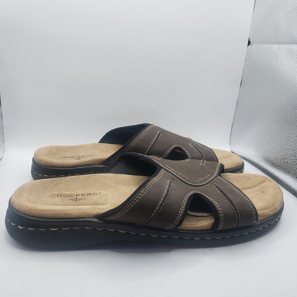 Men's 10 Dockers Sunland Slide Sandal 90-71392 Dark Tan FABRIC-AND-SYNTHETIC GUC